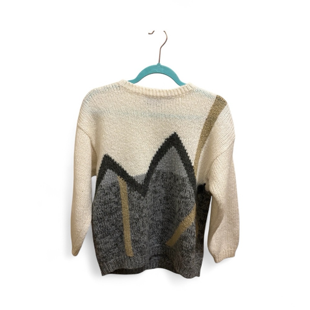 Tarazzia 80s Vintage Wool blend sweater Small tan Grey Geometric